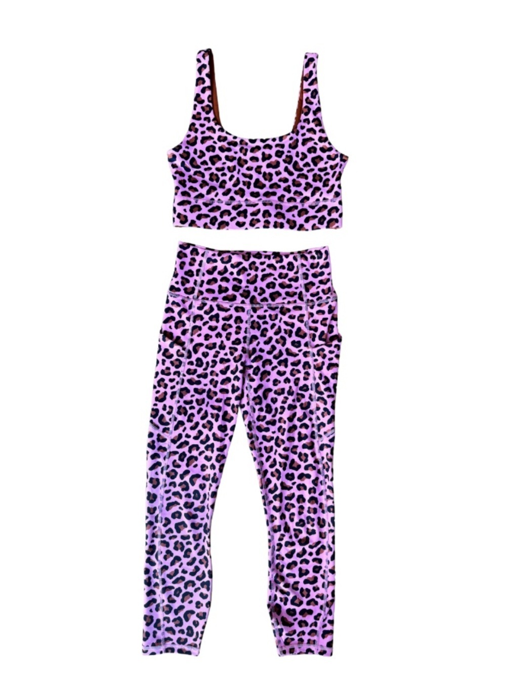 💖 Fabletics Bubblegum Pink Leopard Activewear Set 🐆 | Sports Bra + Leggings XS/S